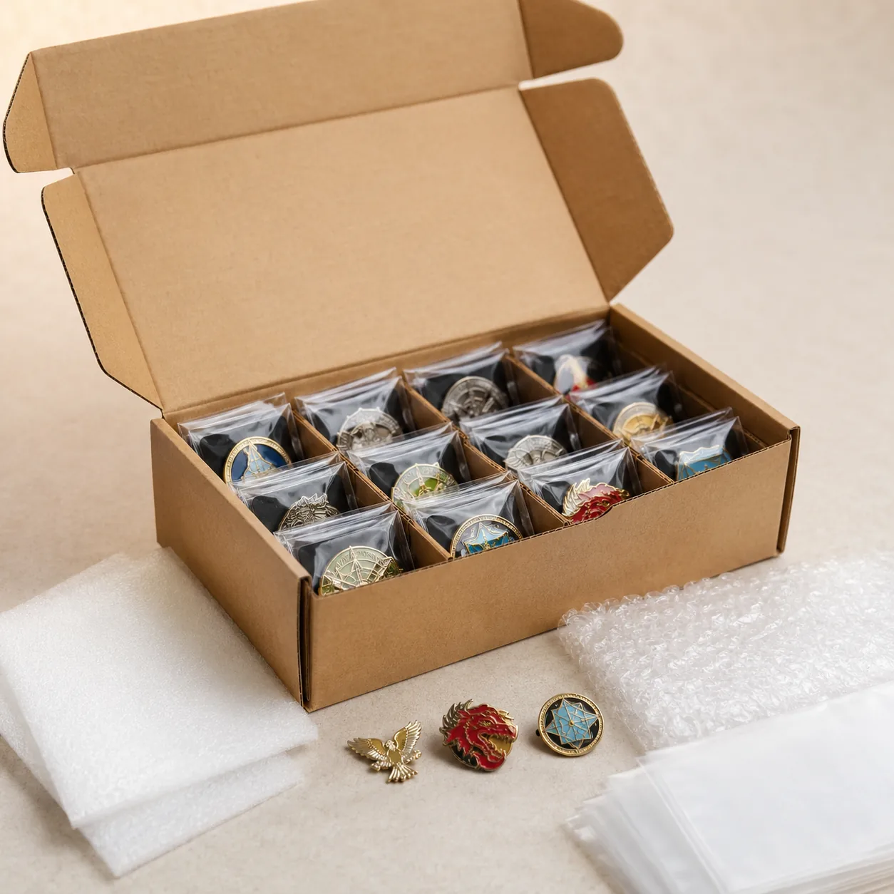 Carton Packing Specs for Custom Pins, Coins and Keychains