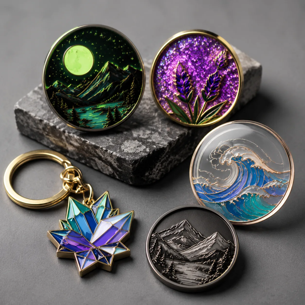 Special Enamel Effects for Pins: Glow, Glitter and Transparent Specs