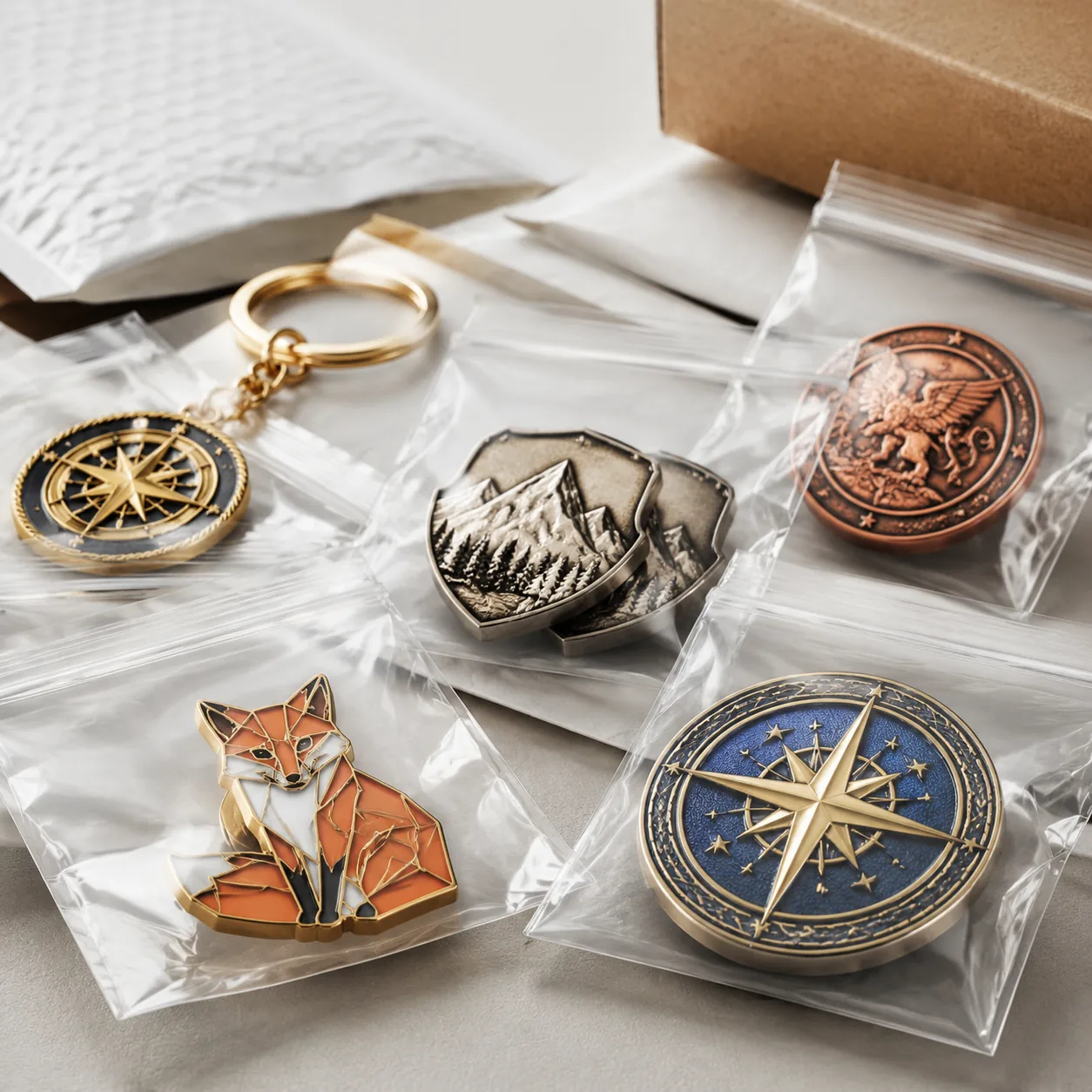 Split Shipment Specs for Custom Pins, Coins and Keychains