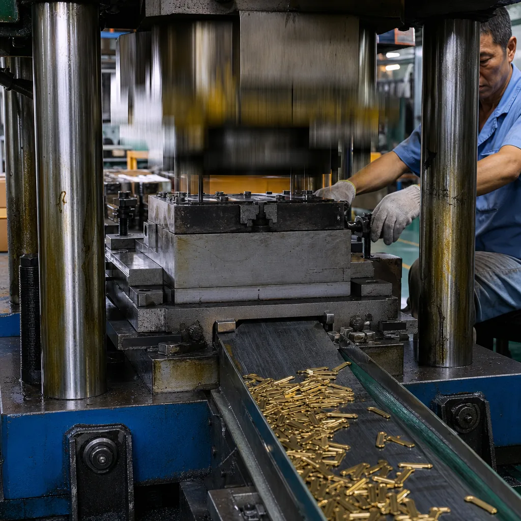 Hydraulic press stamping custom brass pin blanks