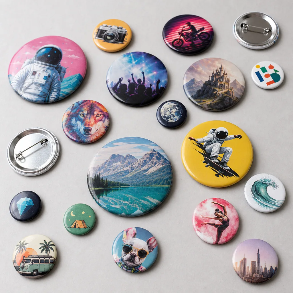 Custom button badges with safety pin
