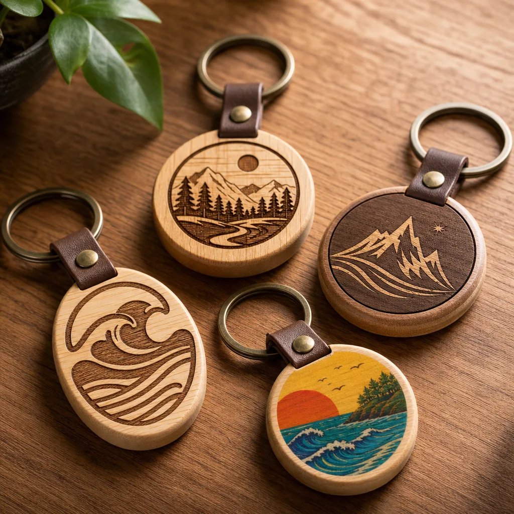 Custom wooden and bamboo keychains