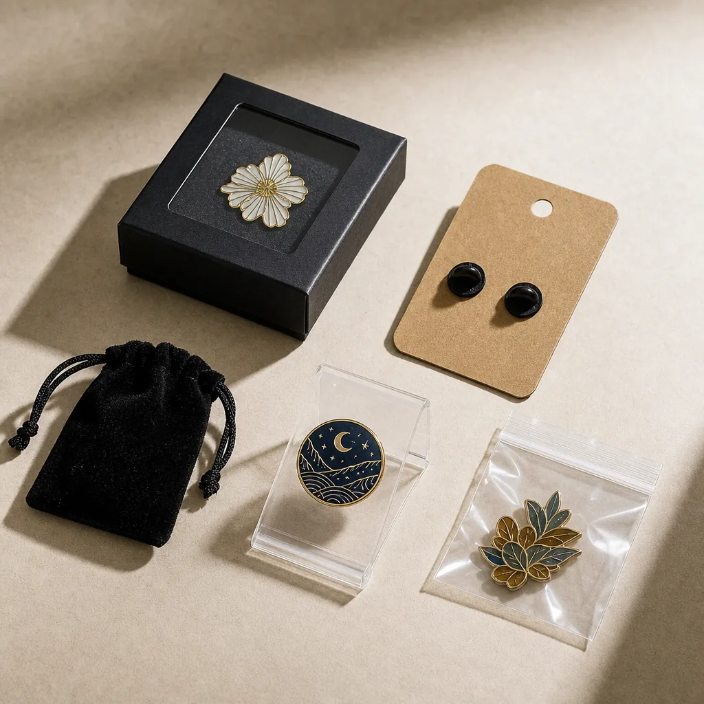 Custom packaging service for pins and magnets